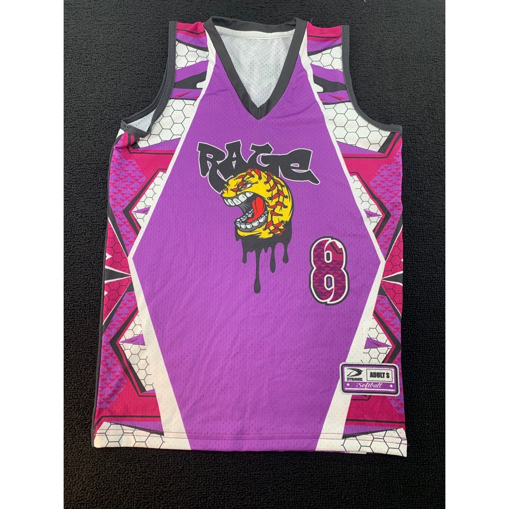Dynamic Softball Jersey Adult S‎ Purple Rage Hurley Number 8 V Neck Shirt